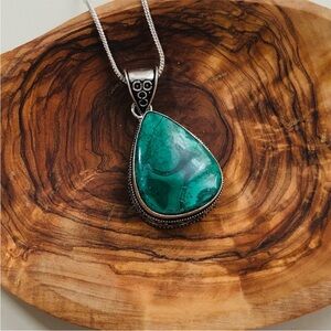 925 Silver Plated Green Malachite Bohemian pendant.